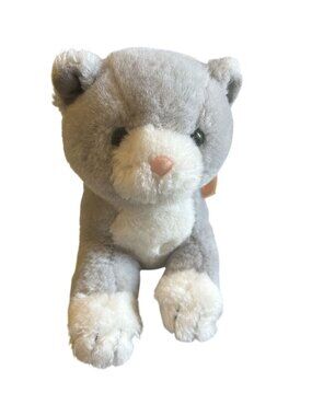 Vintage 1985 Applause Gray Cat Plush Pink Satin Bow